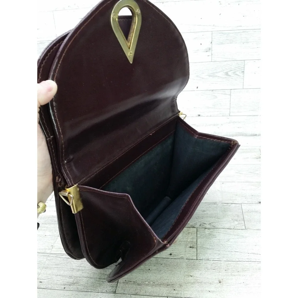 Vintage A Leather Handbag Bag Purse Framed Purse Vintage Mahogany